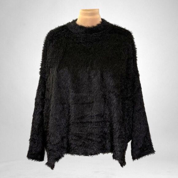 E.Luna Black Fuzzy Mock Turtleneck Dolman Sleeve Sweater, NWOT! Size 1X - Picture 1 of 5
